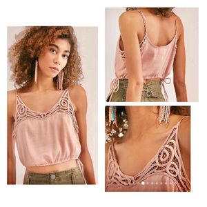 NWT XS/S Free People petal pink blouson brami cami soft silk feel spaghetti stra